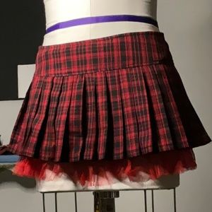 Plaid Pleated Mini Skirt, with Tulle Ruffles